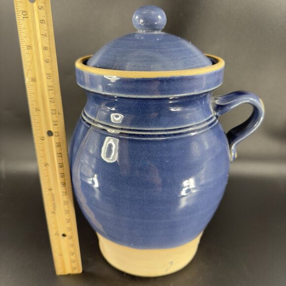 Rowe Pottery Cambridge Works Blue Glazed Jug Handle Pitcher Flower Canister Jar - Picture 5 of 16